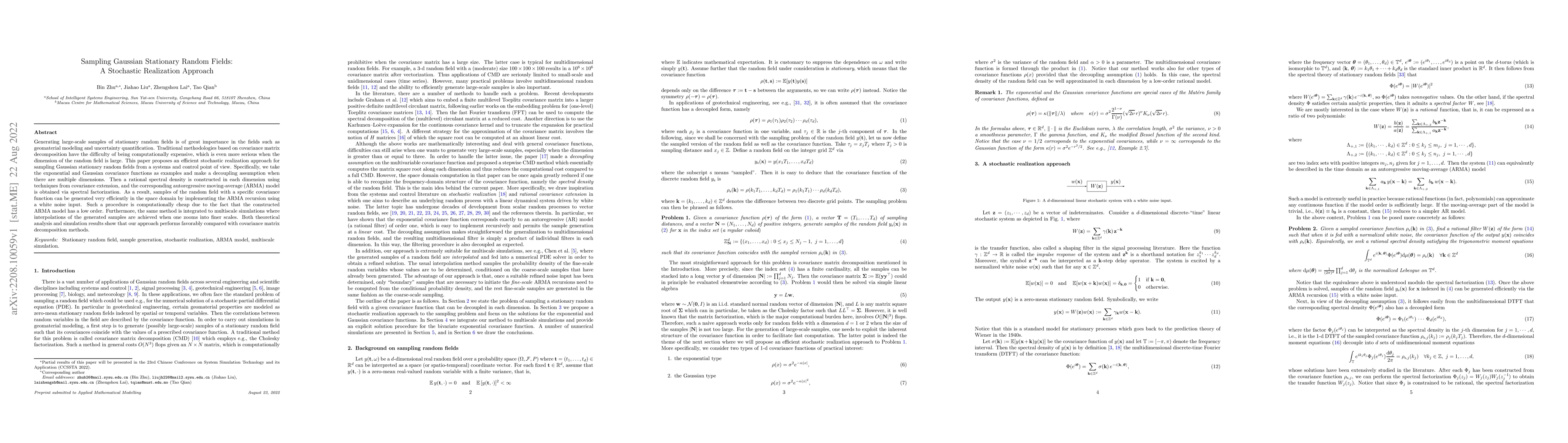 Thumbnail for Sampling Gaussian Stationary Random Fields: A Stochastic Realization
  Approach