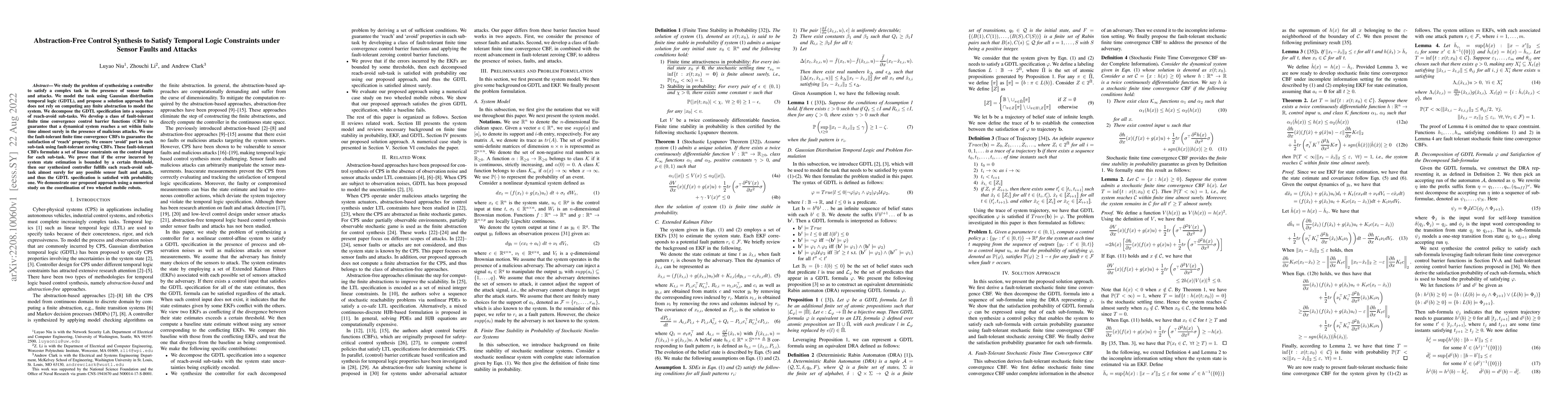 Thumbnail for Abstraction-Free Control Synthesis to Satisfy Temporal Logic Constraints
  under Sensor Faults and Attacks