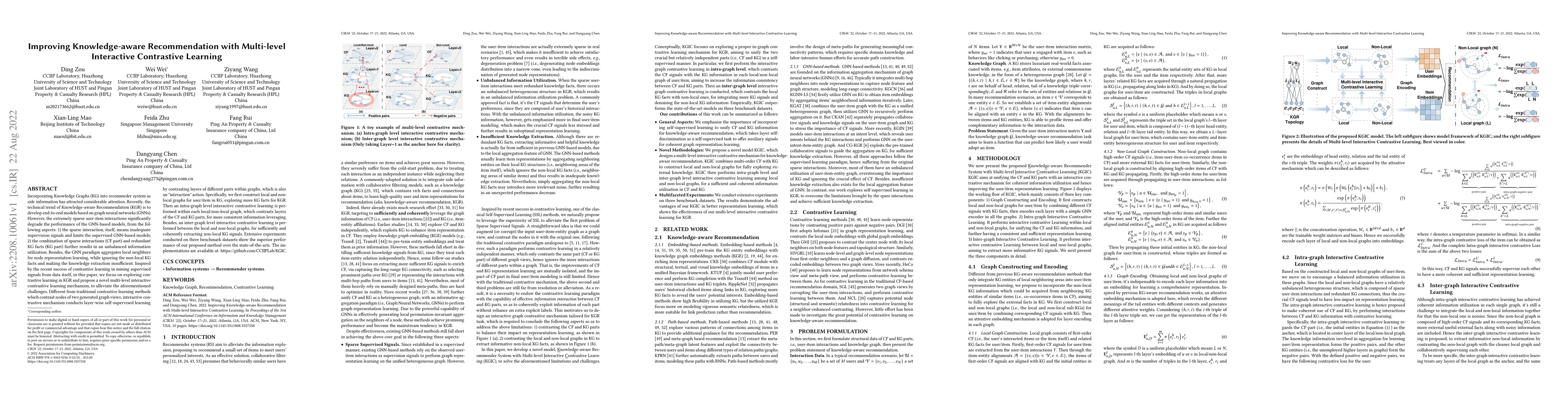 Thumbnail for Improving Knowledge-aware Recommendation with Multi-level Interactive
  Contrastive Learning