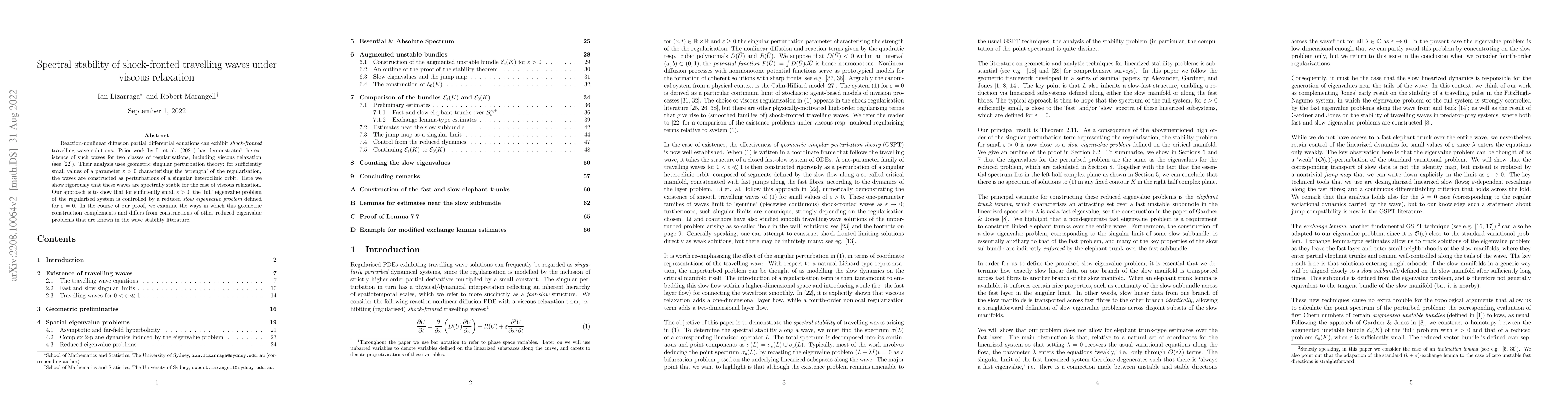 Thumbnail for Spectral stability of shock-fronted travelling waves under viscous
  relaxation