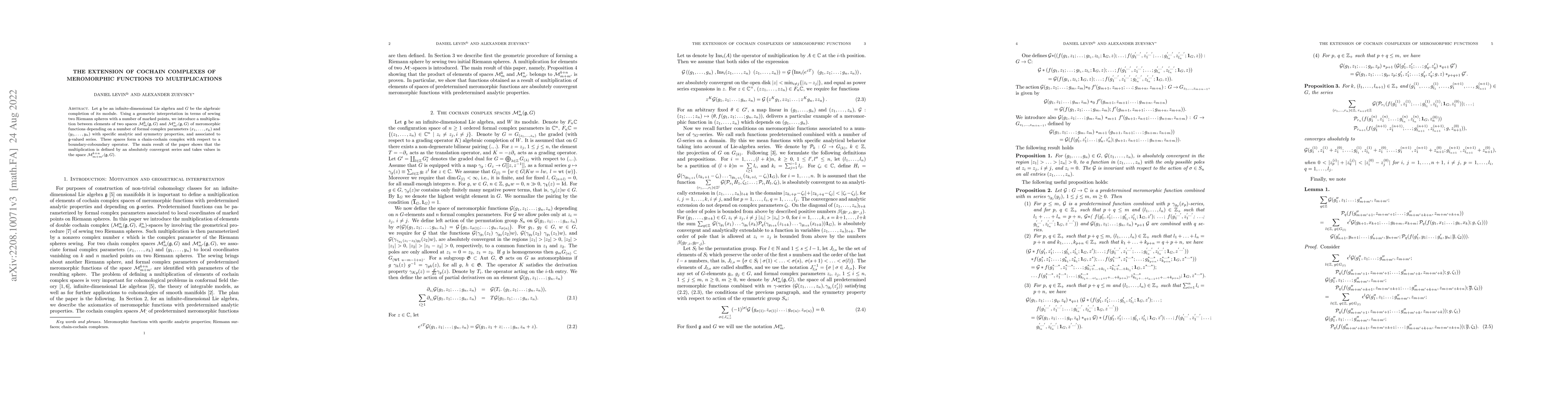 Thumbnail for The extension of cochain complexes of meromorphic functions to
  multiplications