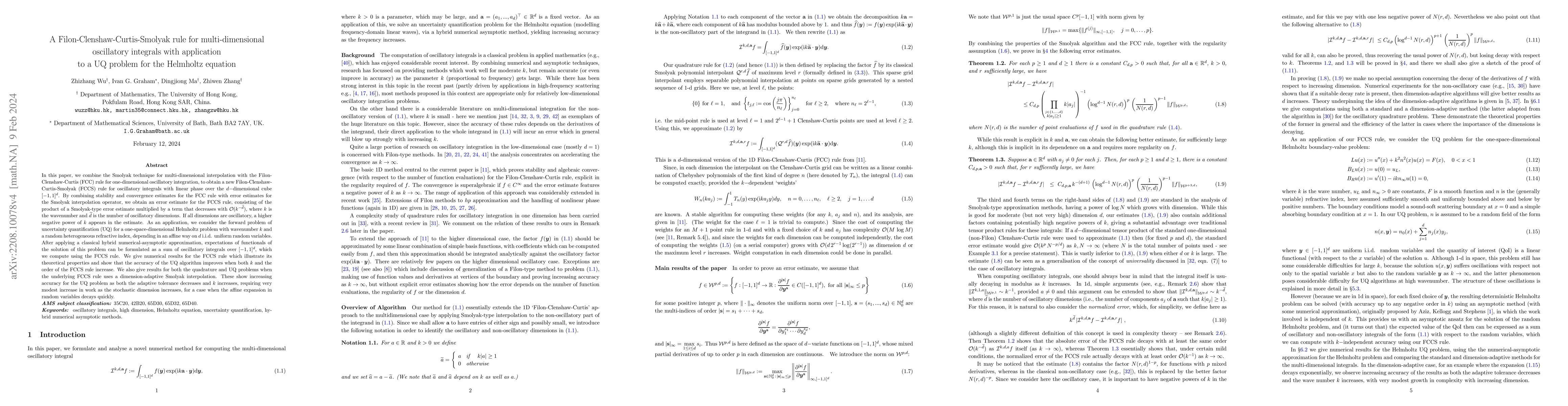 Thumbnail for A Filon-Clenshaw-Curtis-Smolyak rule for multi-dimensional oscillatory
  integrals with application to a UQ problem for the Helmholtz equation