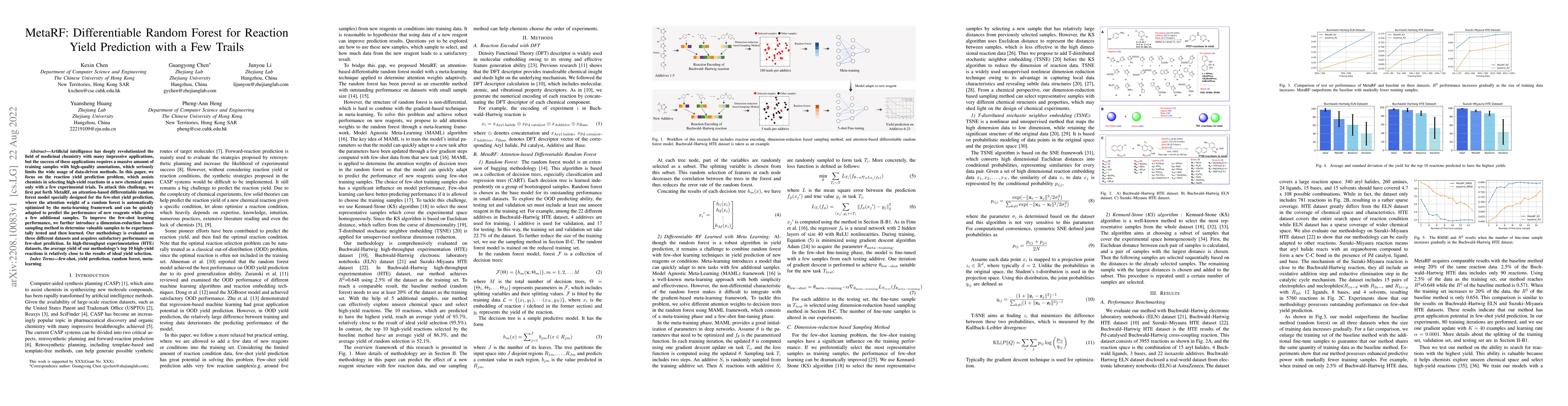 Thumbnail for MetaRF: Differentiable Random Forest for Reaction Yield Prediction with
  a Few Trails