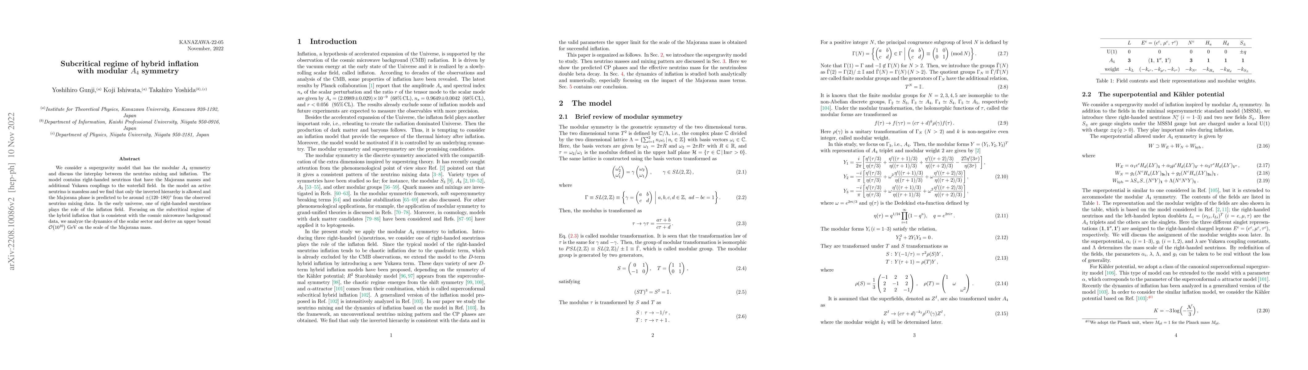 Thumbnail for Subcritical regime of hybrid inflation with modular $A_4$ symmetry