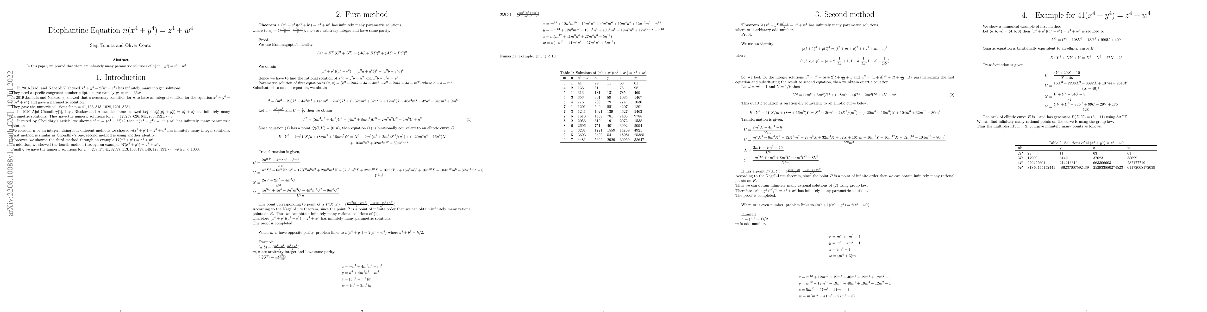 Thumbnail for Diophantine Equation $n(x^4+y^4)=z^4+w^4$