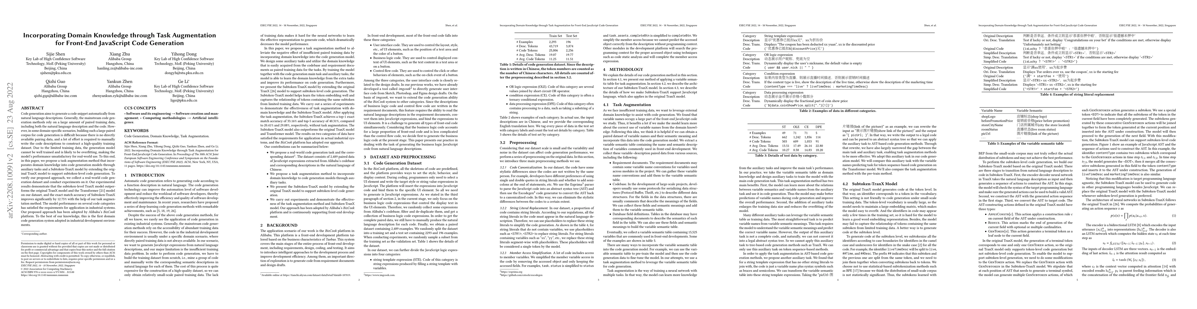 Thumbnail for Incorporating Domain Knowledge through Task Augmentation for Front-End
  JavaScript Code Generation