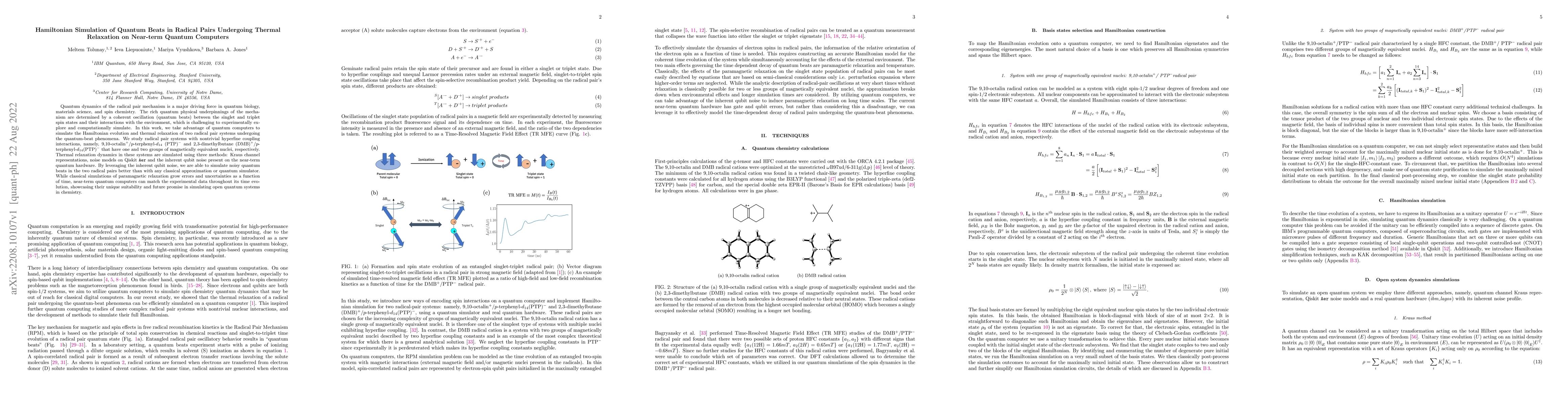 Thumbnail for Hamiltonian Simulation of Quantum Beats in Radical Pairs Undergoing
  Thermal Relaxation on Near-term Quantum Computers