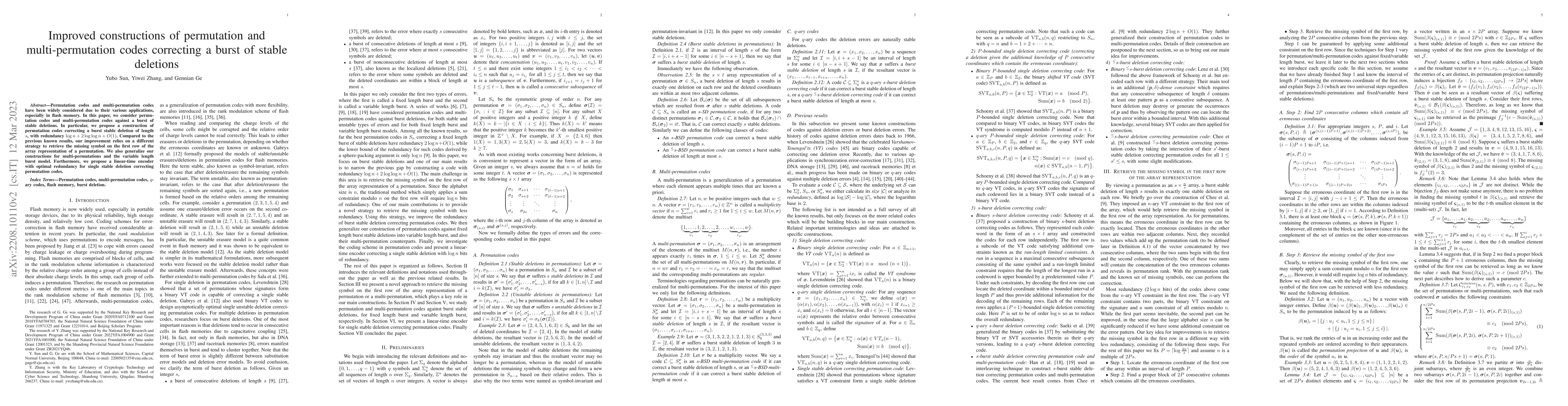 Thumbnail for Improved constructions of permutation and multi-permutation codes
  correcting a burst of stable deletions