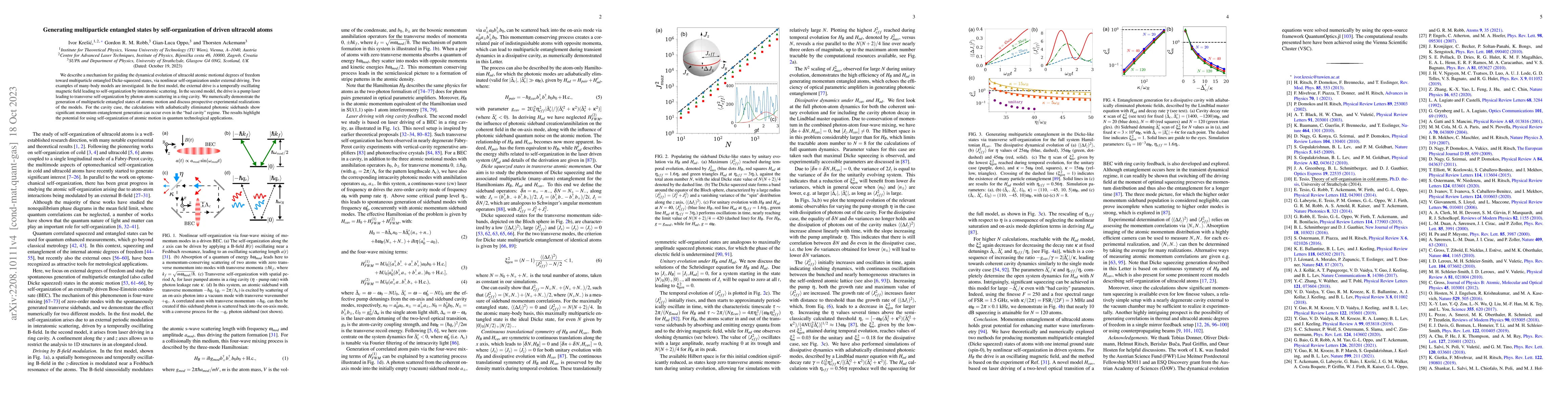 Thumbnail for Generating multiparticle entangled states by self-organization of driven
  ultracold atoms
