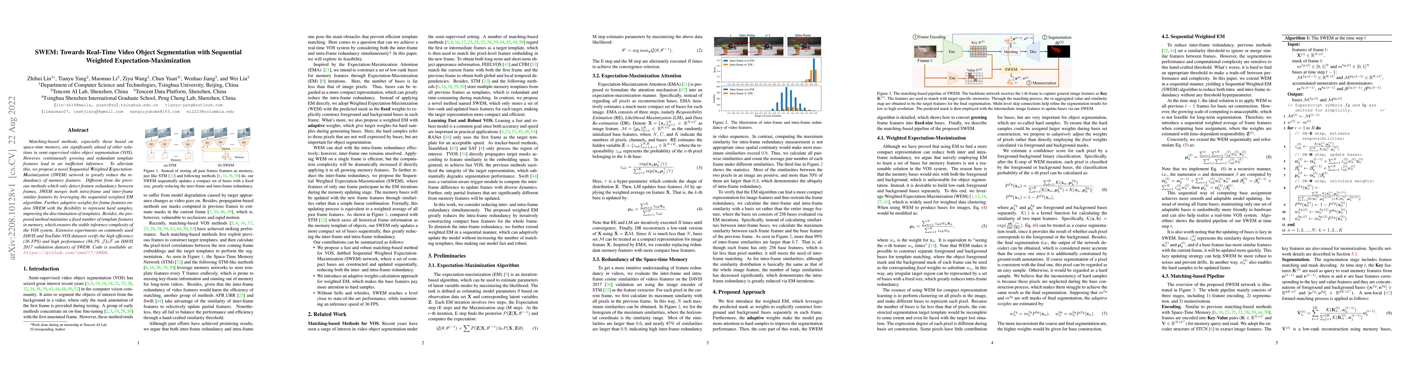 Thumbnail for SWEM: Towards Real-Time Video Object Segmentation with Sequential
  Weighted Expectation-Maximization