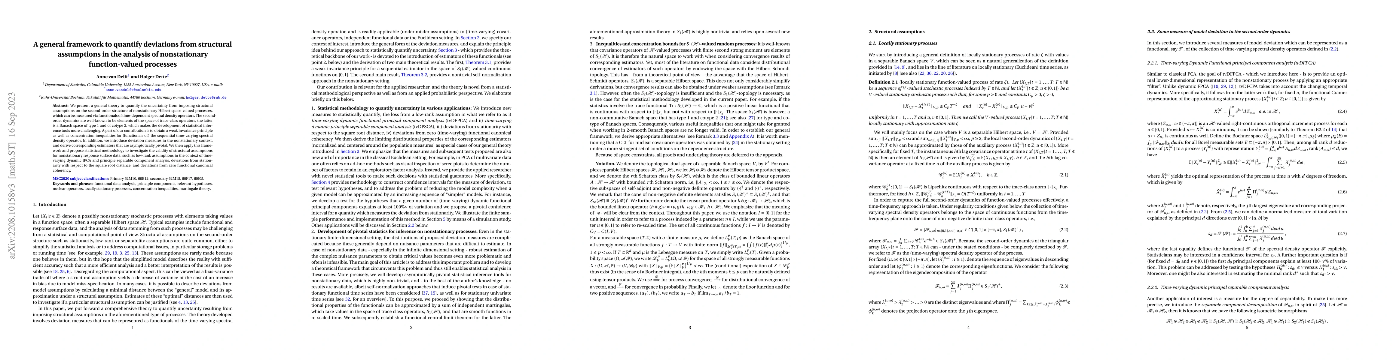 Thumbnail for A general framework to quantify deviations from structural assumptions
  in the analysis of nonstationary function-valued processes