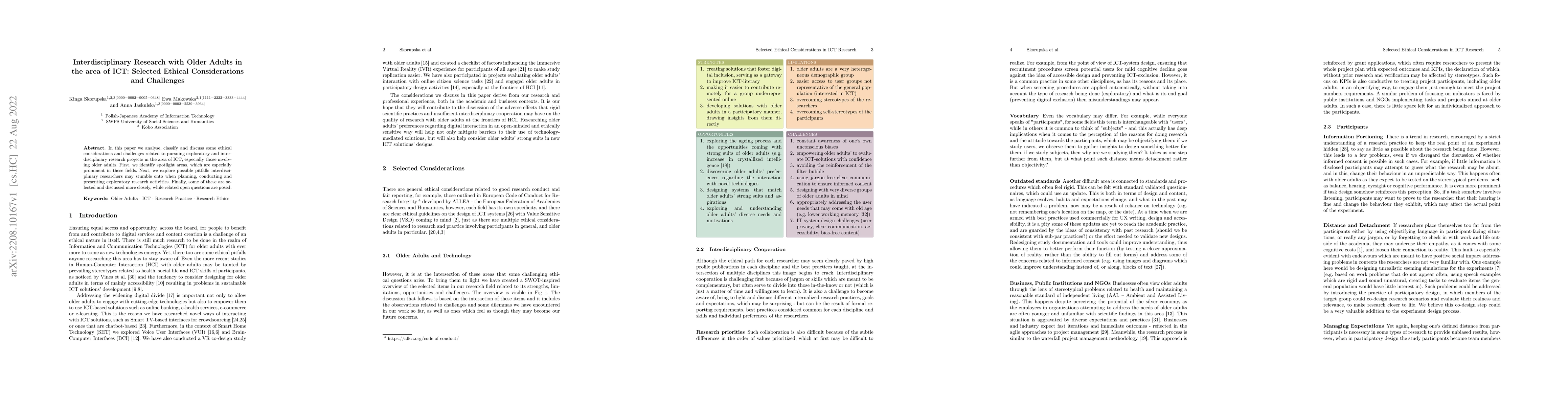Thumbnail for Interdisciplinary Research with Older Adults in the area of ICT:
  Selected Ethical Considerations and Challenges