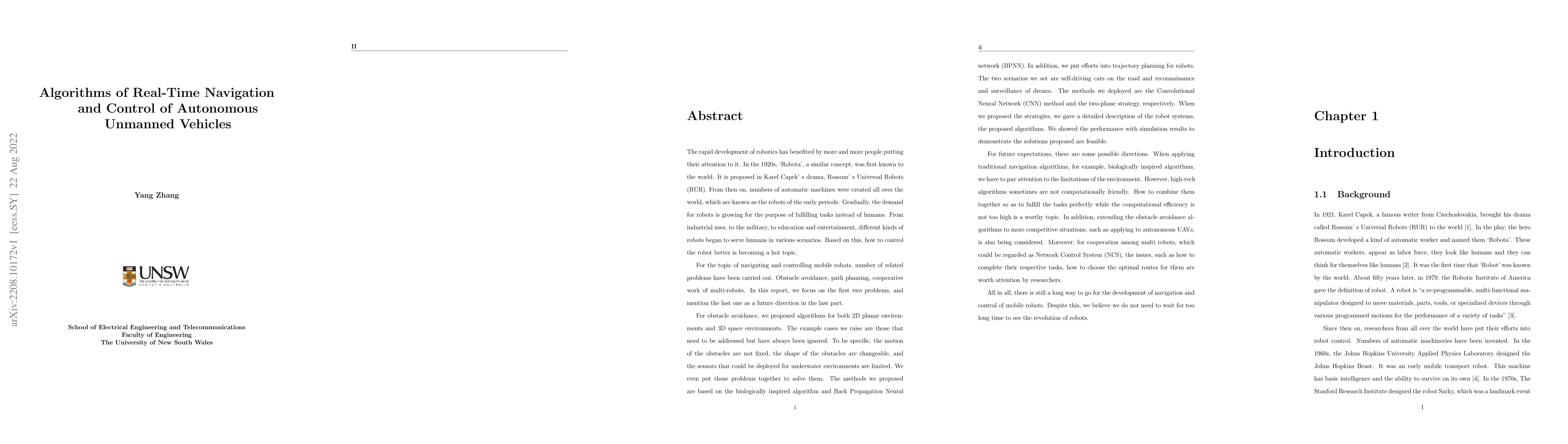 Thumbnail for Algorithms of Real-Time Navigation and Control of Autonomous Unmanned
  Vehicles