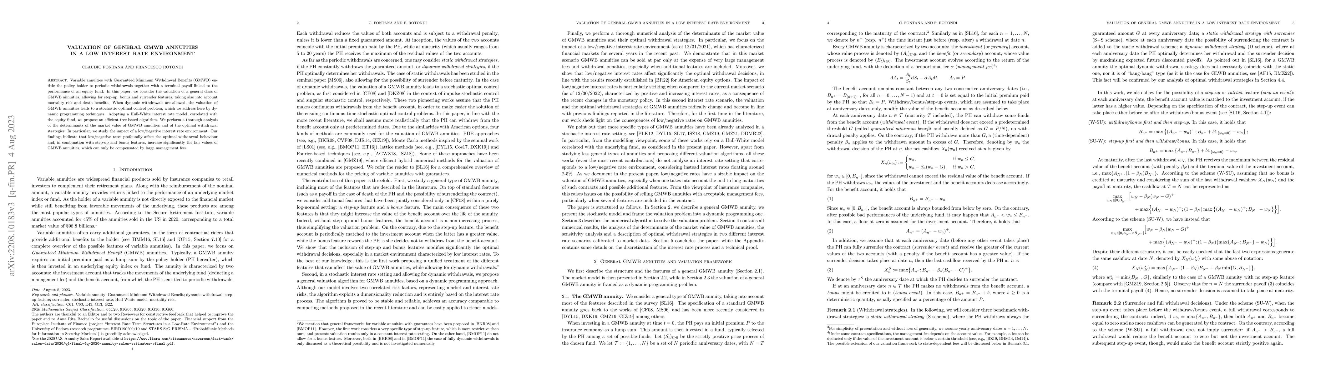Thumbnail for Valuation of general GMWB annuities in a low interest rate environment