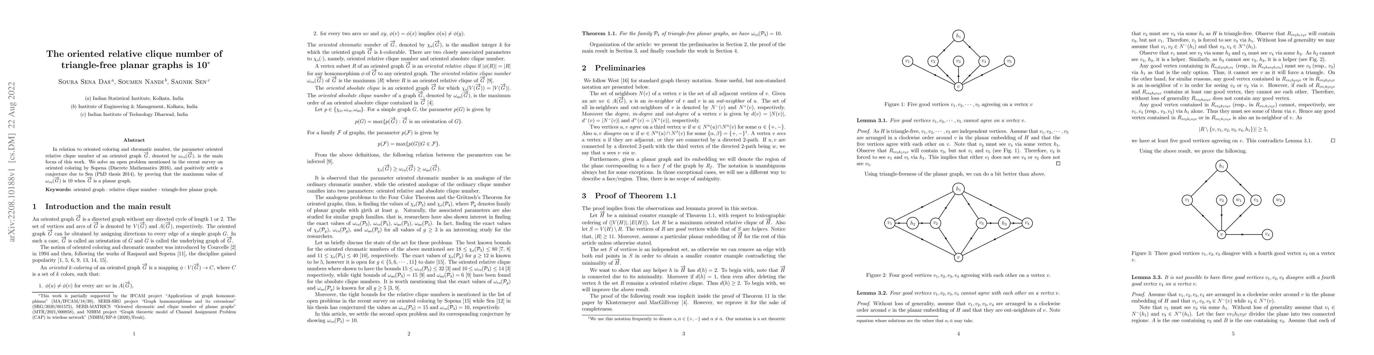 Thumbnail for The oriented relative clique number of triangle-free planar graphs is 10