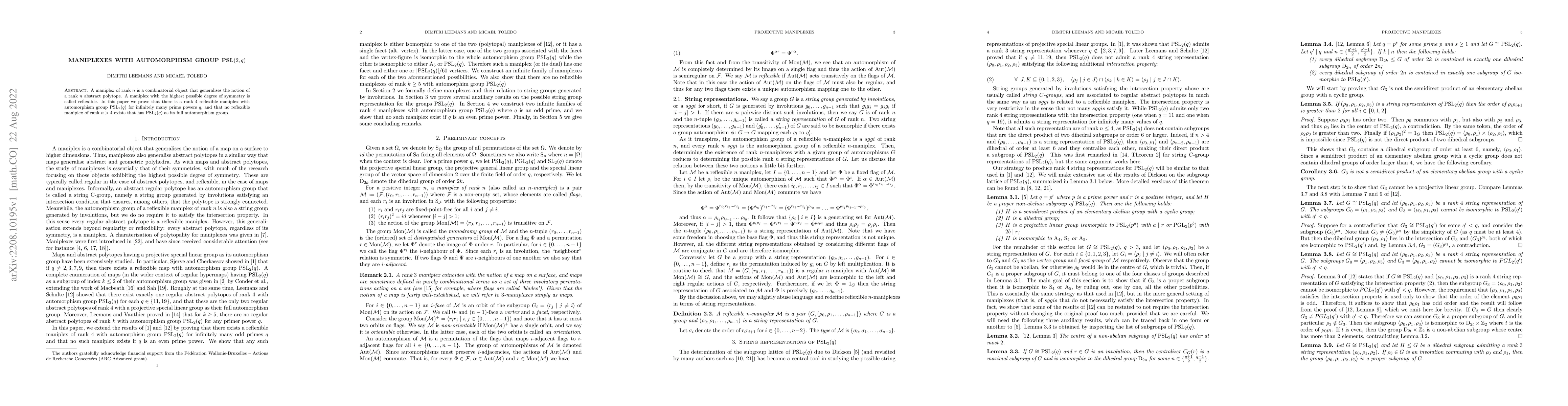 Thumbnail for Maniplexes with automorphism group $\textrm{PSL}_2(q)$