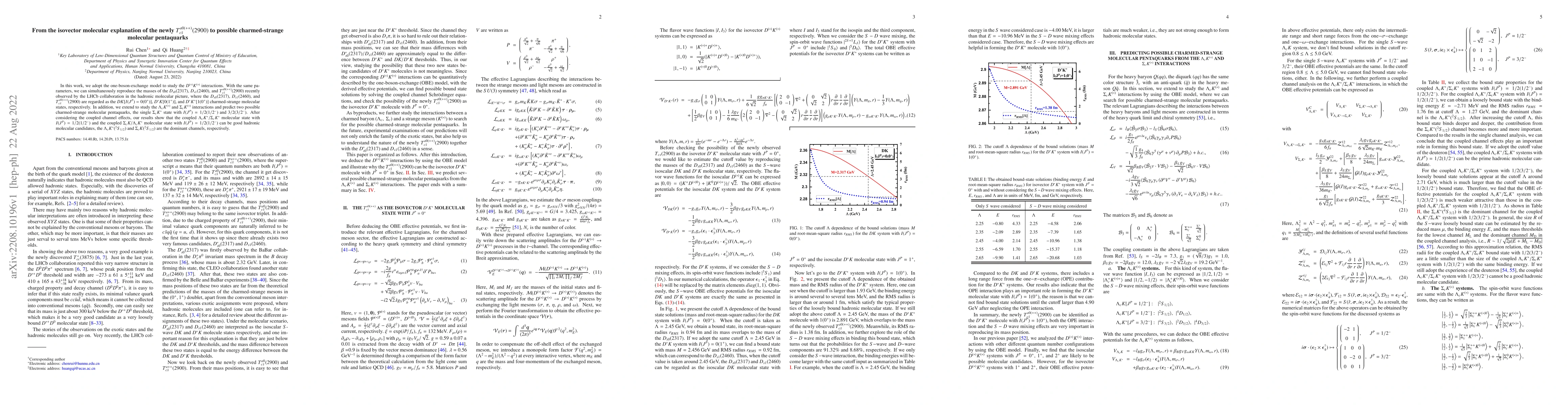 Thumbnail for From the isovector molecular explanation of the newly
  $T_{c\bar{s}}^{a0(++)}(2900)$ to possible charmed-strange molecular
  pentaquarks