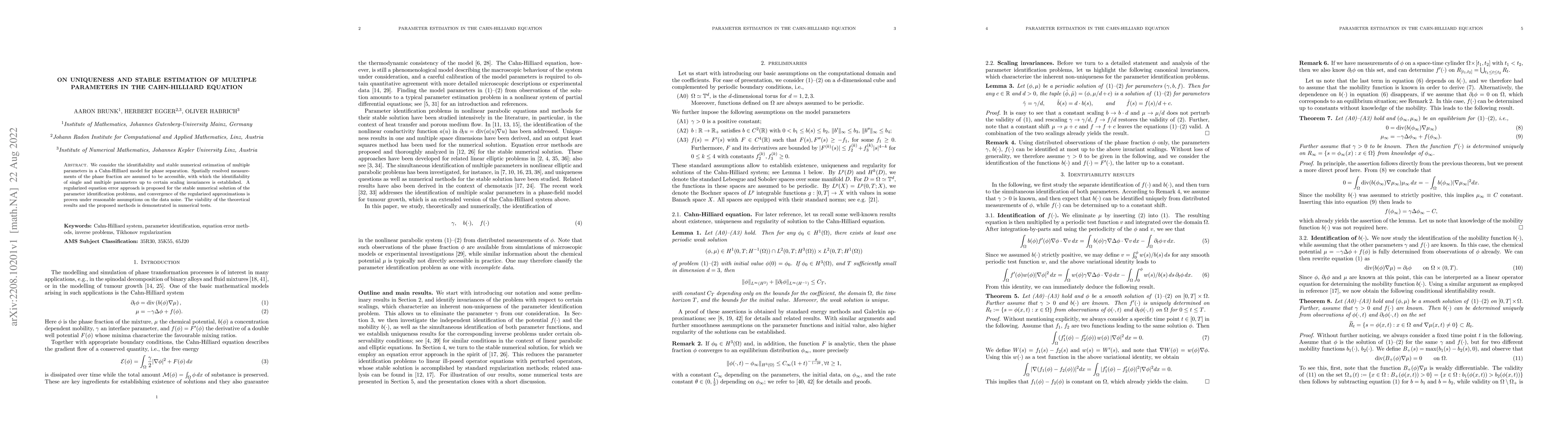 Thumbnail for On uniqueness and stable estimation of multiple parameters in the
  Cahn-Hilliard equation