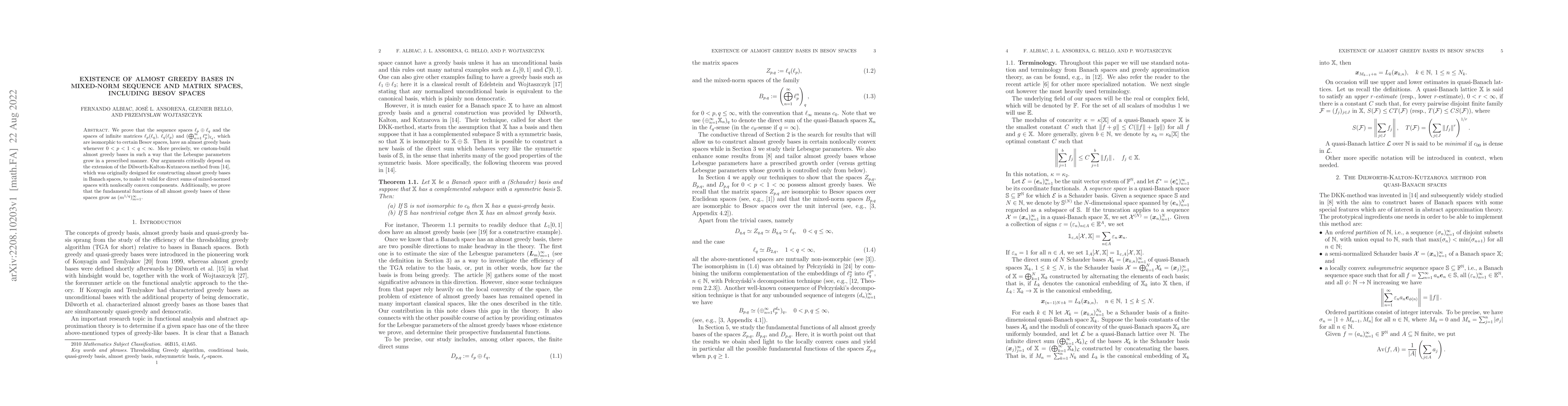 Thumbnail for Existence of almost greedy bases in mixed-norm sequence and matrix
  spaces, including Besov spaces