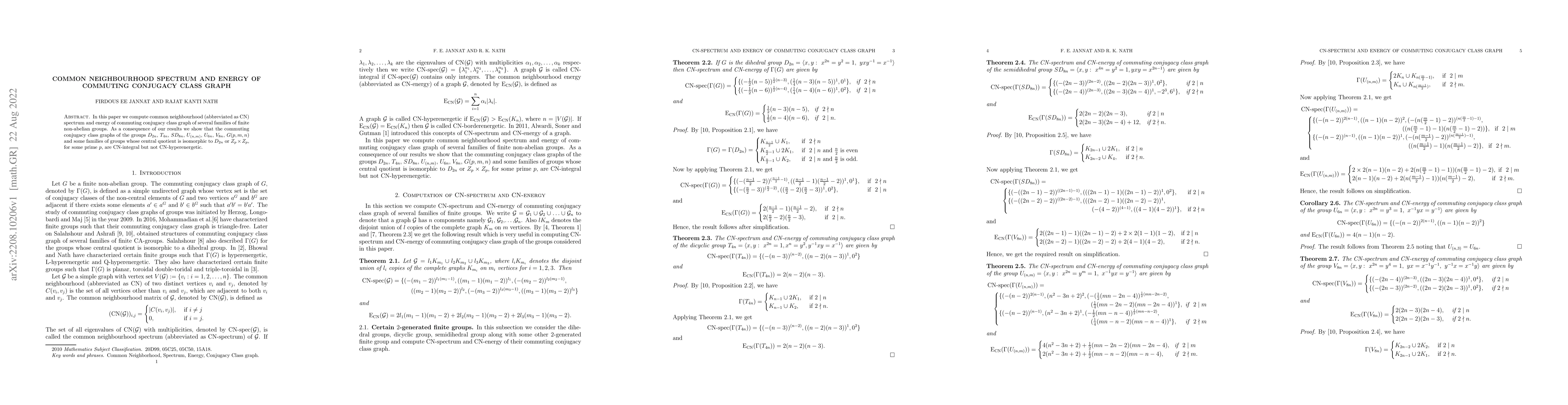Thumbnail for Common neighbourhood spectrum and energy of commuting conjugacy class
  graph