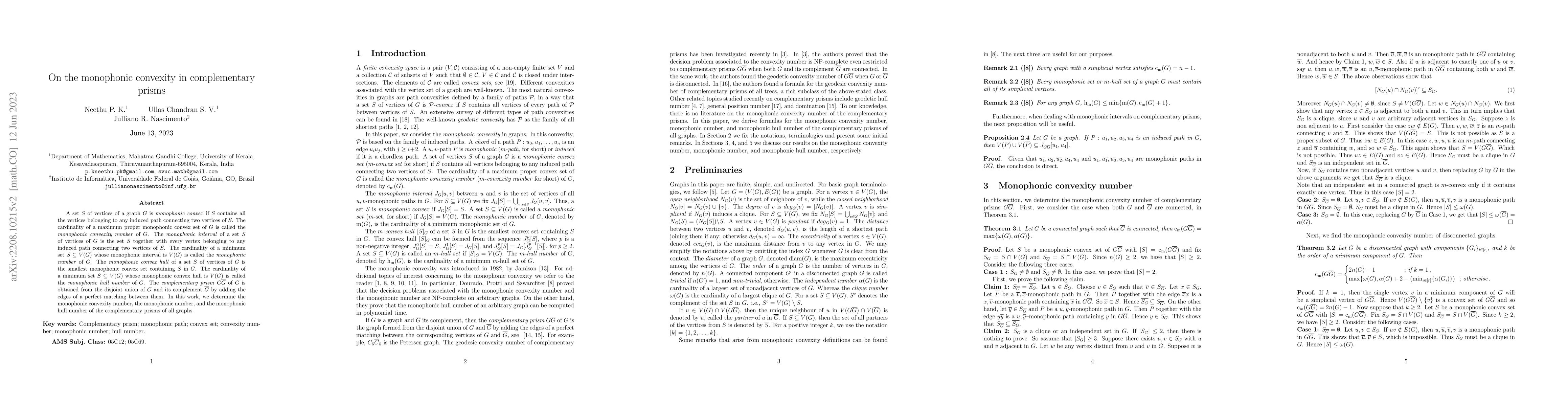 Thumbnail for On the monophonic convexity in complementary prisms