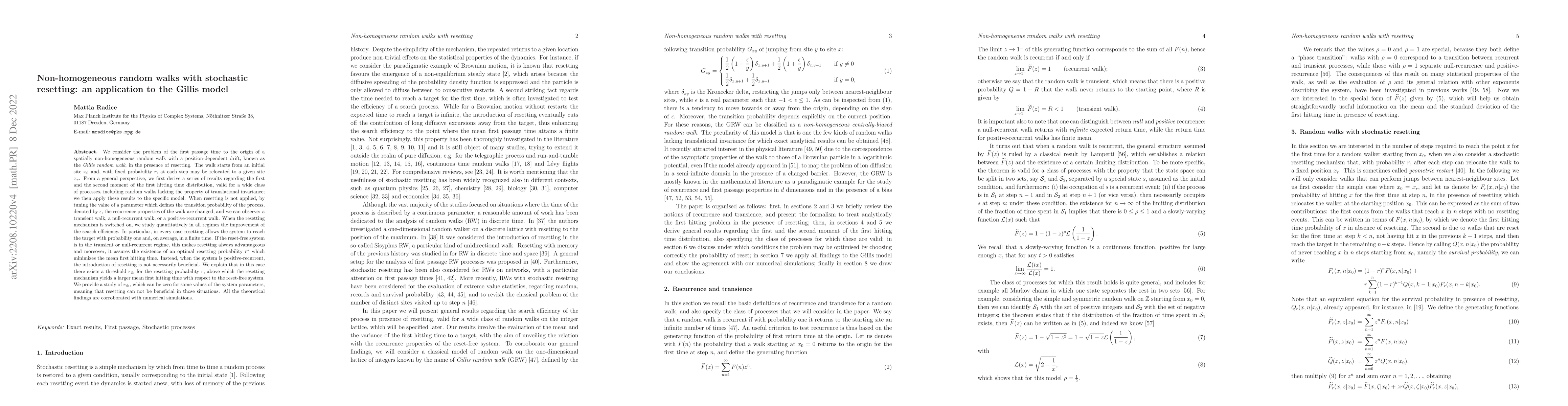 Thumbnail for Non-homogeneous random walks with stochastic resetting: an application
  to the Gillis model