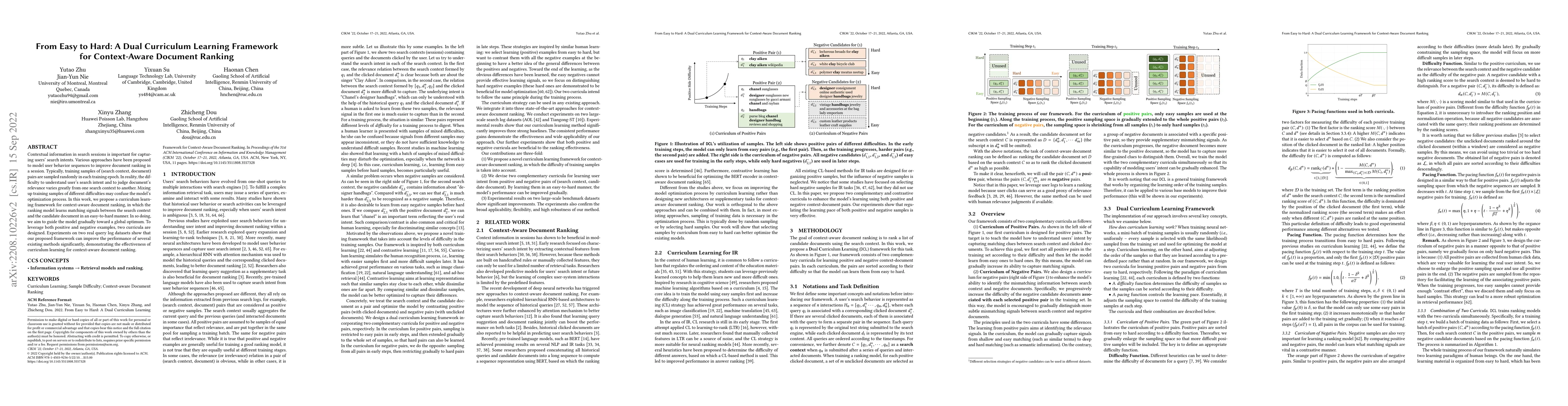Thumbnail for From Easy to Hard: A Dual Curriculum Learning Framework for
  Context-Aware Document Ranking