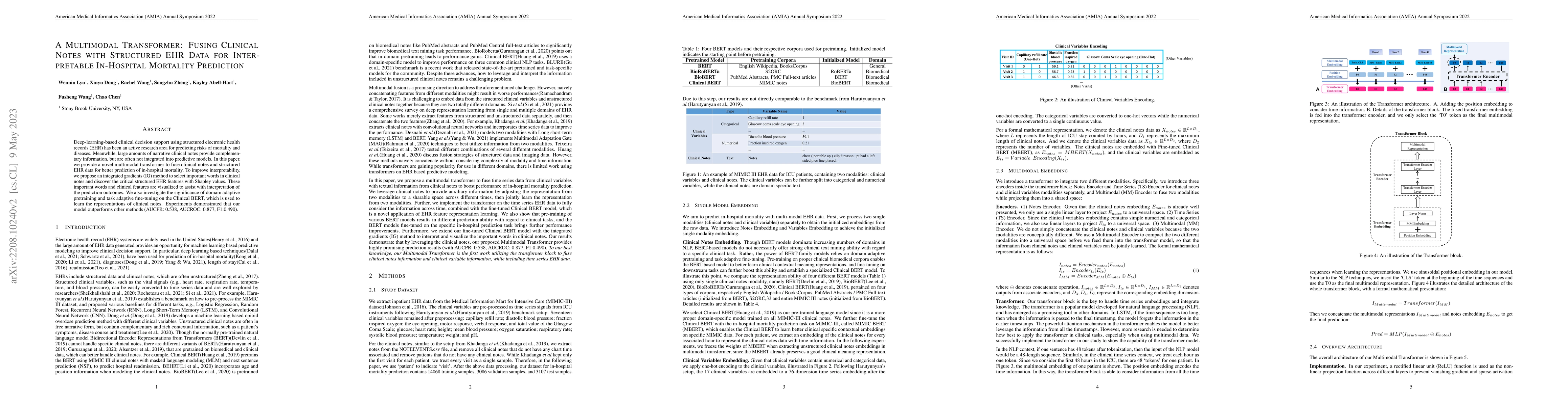 Thumbnail for A Multimodal Transformer: Fusing Clinical Notes with Structured EHR Data
  for Interpretable In-Hospital Mortality Prediction