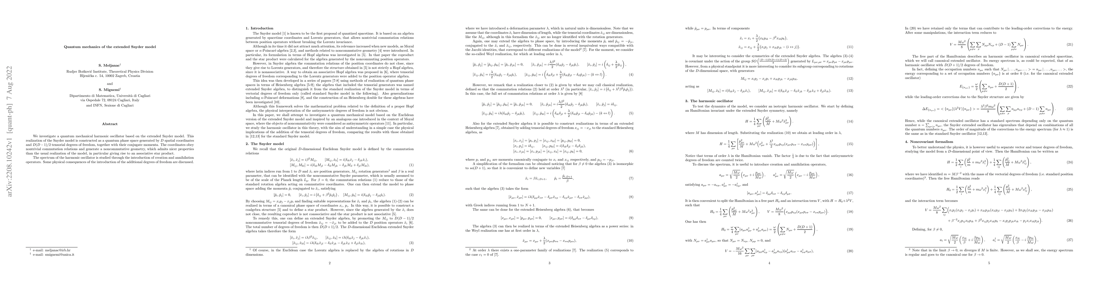 Thumbnail for Quantum mechanics of the extended Snyder model