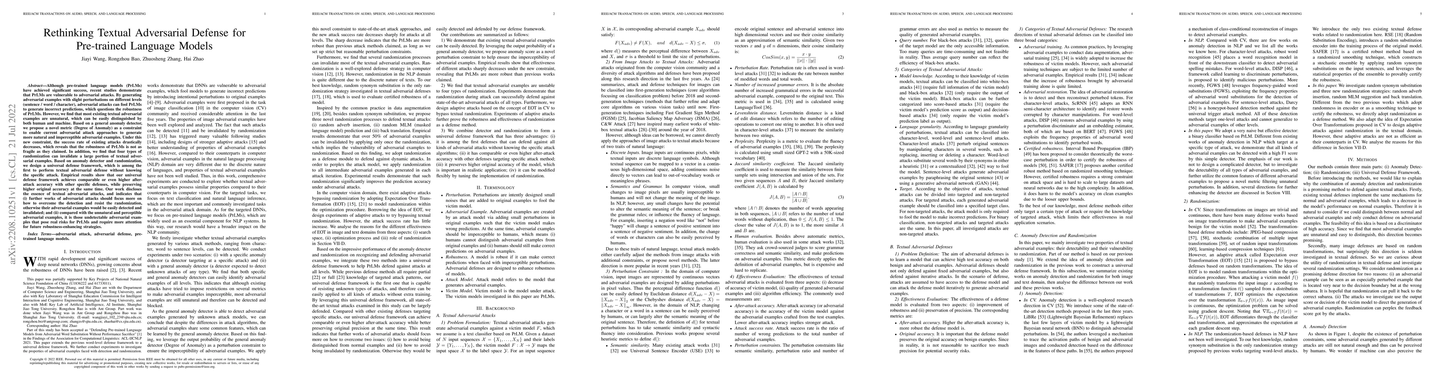 Thumbnail for Rethinking Textual Adversarial Defense for Pre-trained Language Models