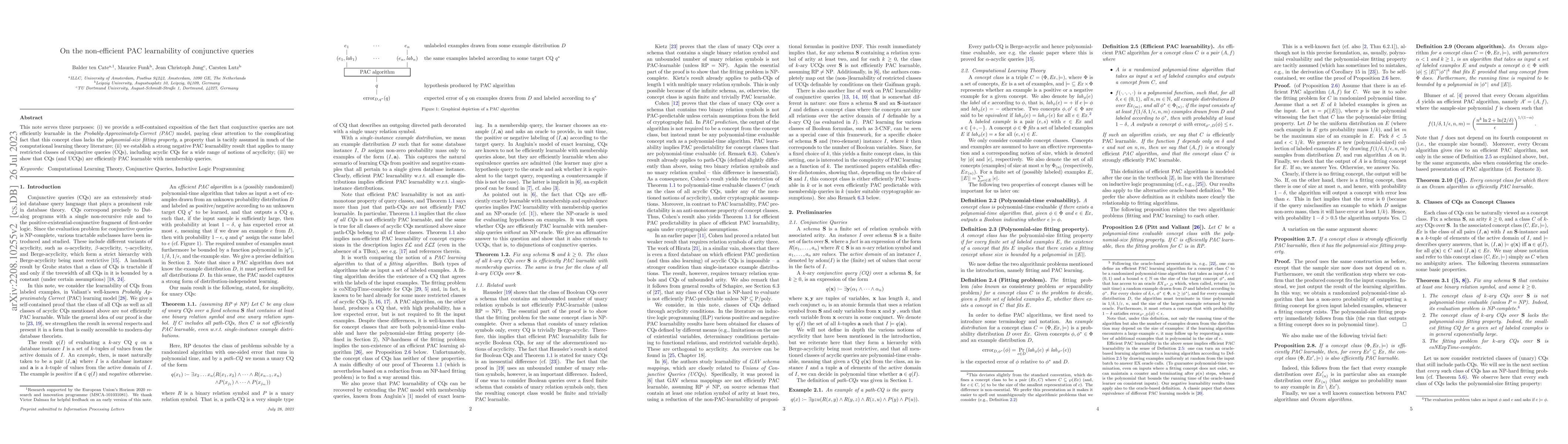 Thumbnail for On the non-efficient PAC learnability of conjunctive queries