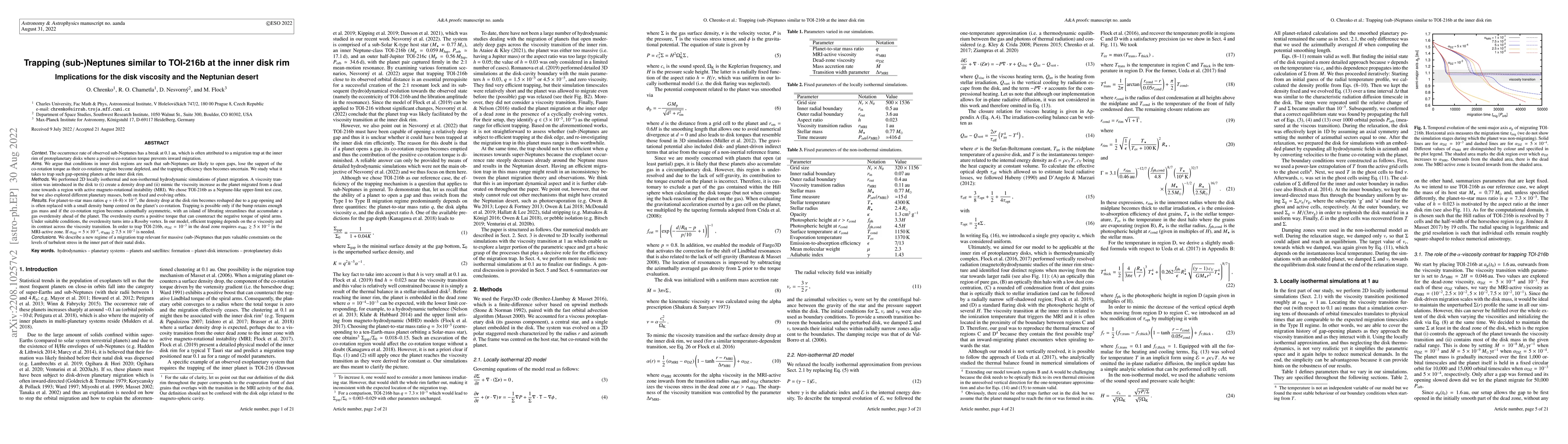 Thumbnail for Trapping (sub-)Neptunes similar to TOI-216b at the inner disk rim:
  Implications for the disk viscosity and the Neptunian desert