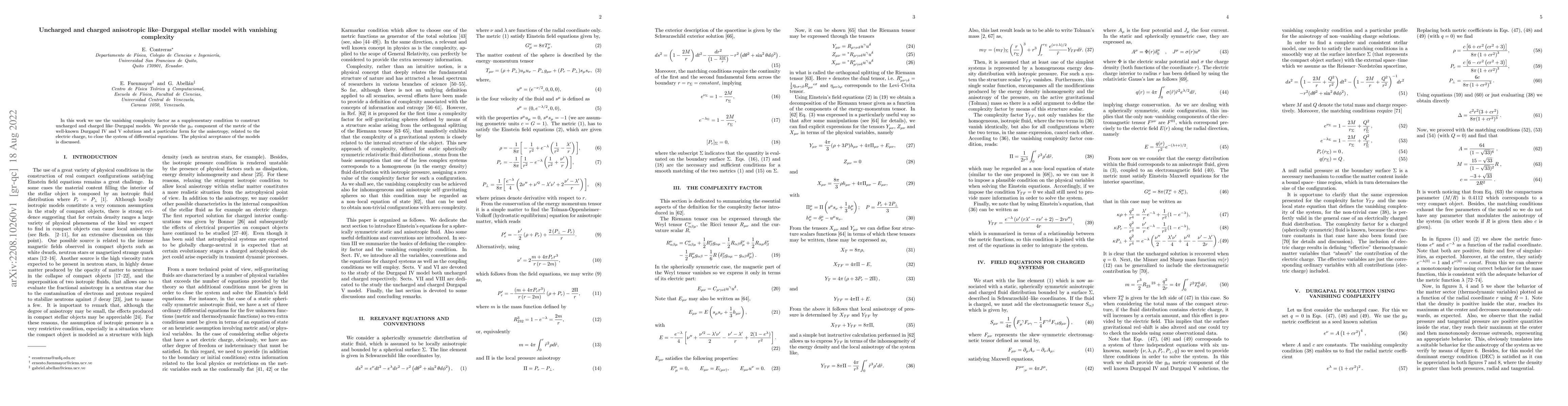Thumbnail for Uncharged and charged anisotropic like--Durgapal stellar model with
  vanishing complexity
