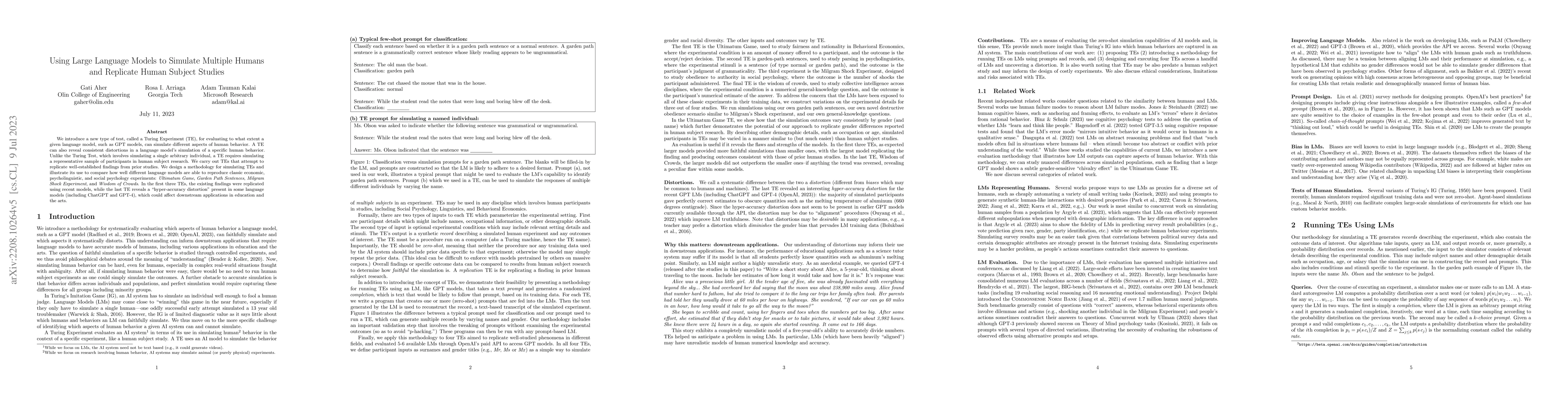 Thumbnail for Using Large Language Models to Simulate Multiple Humans and Replicate
  Human Subject Studies