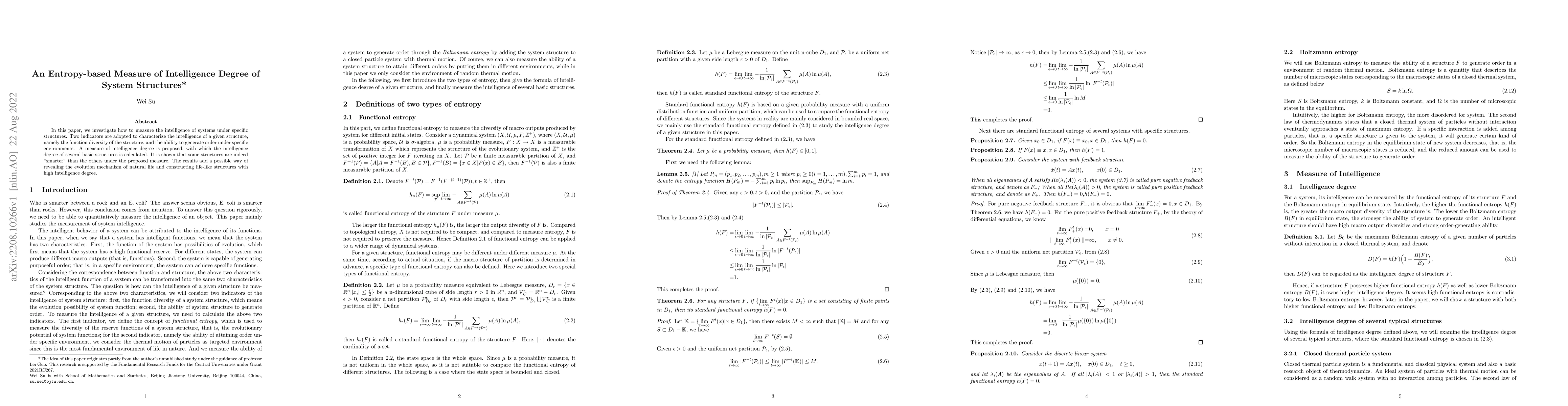 Thumbnail for An Entropy-based Measure of Intelligence Degree of System Structures