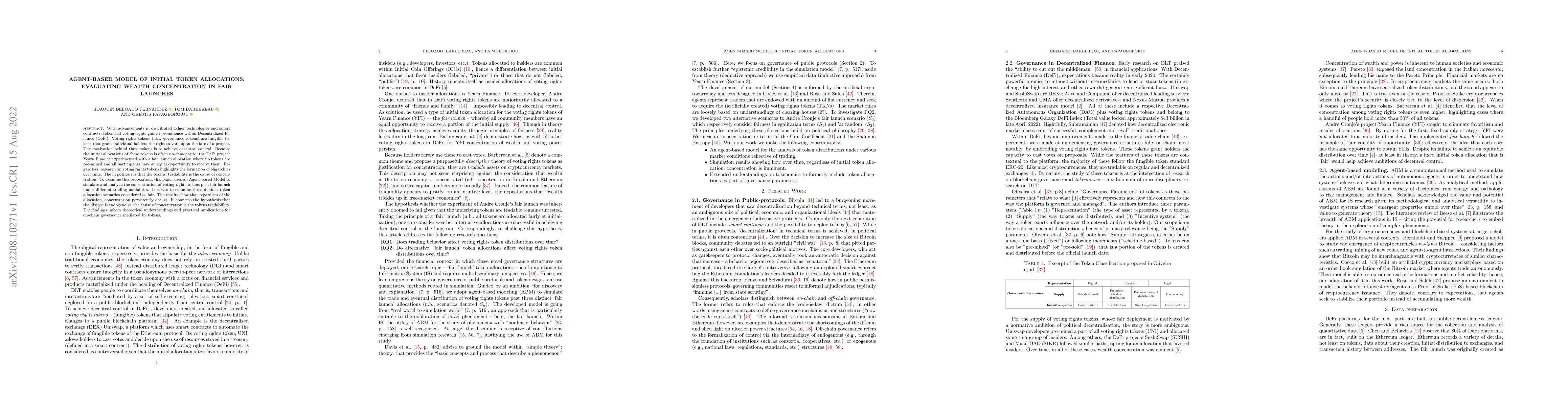 Thumbnail for Agent-based Model of Initial Token Allocations: Evaluating Wealth
  Concentration in Fair Launches