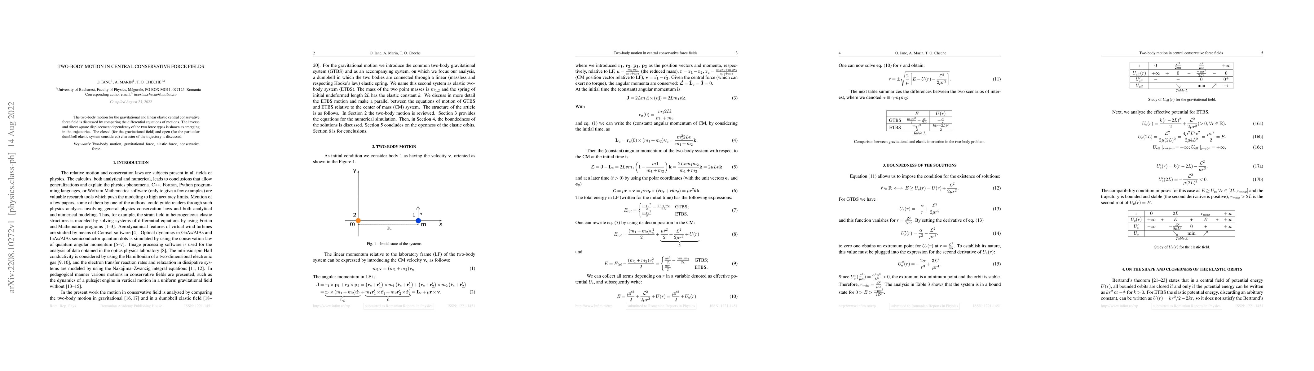 Thumbnail for Two-Body Motion in Central Conservative Force Fields