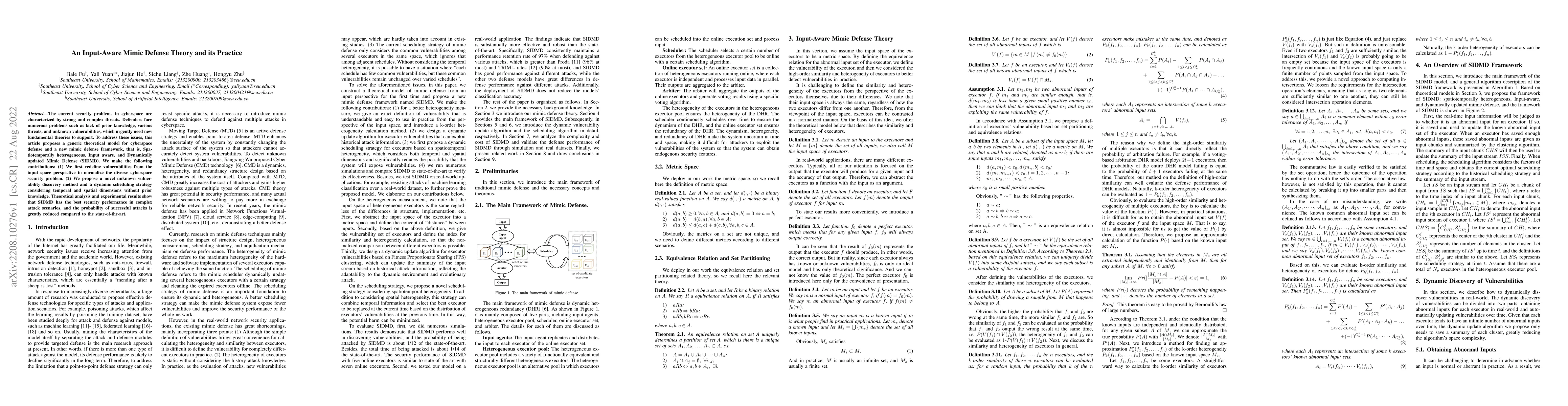Thumbnail for An Input-Aware Mimic Defense Theory and its Practice