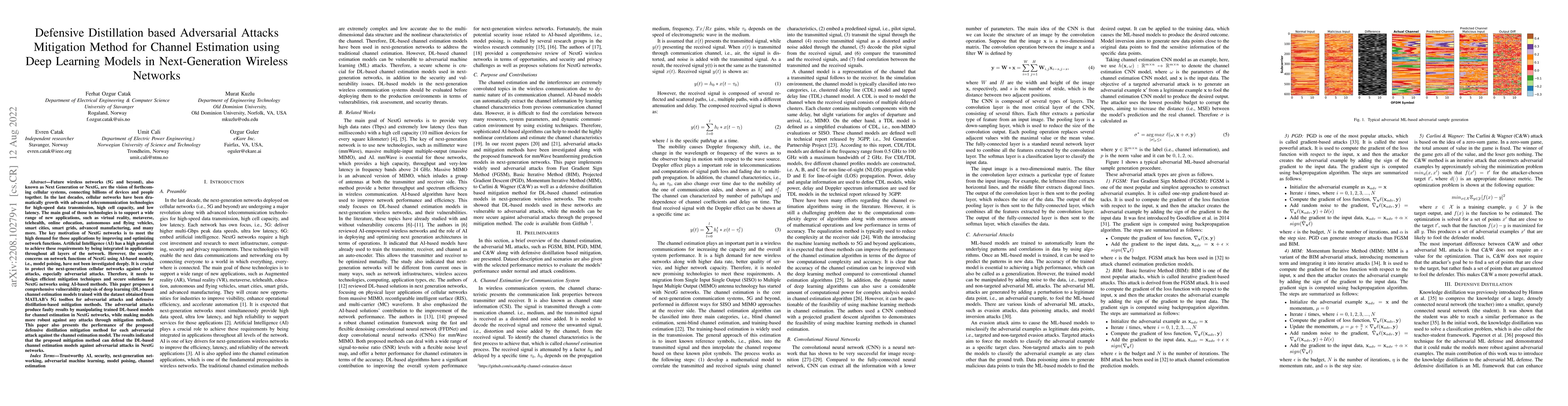 Thumbnail for Defensive Distillation based Adversarial Attacks Mitigation Method for
  Channel Estimation using Deep Learning Models in Next-Generation Wireless
  Networks