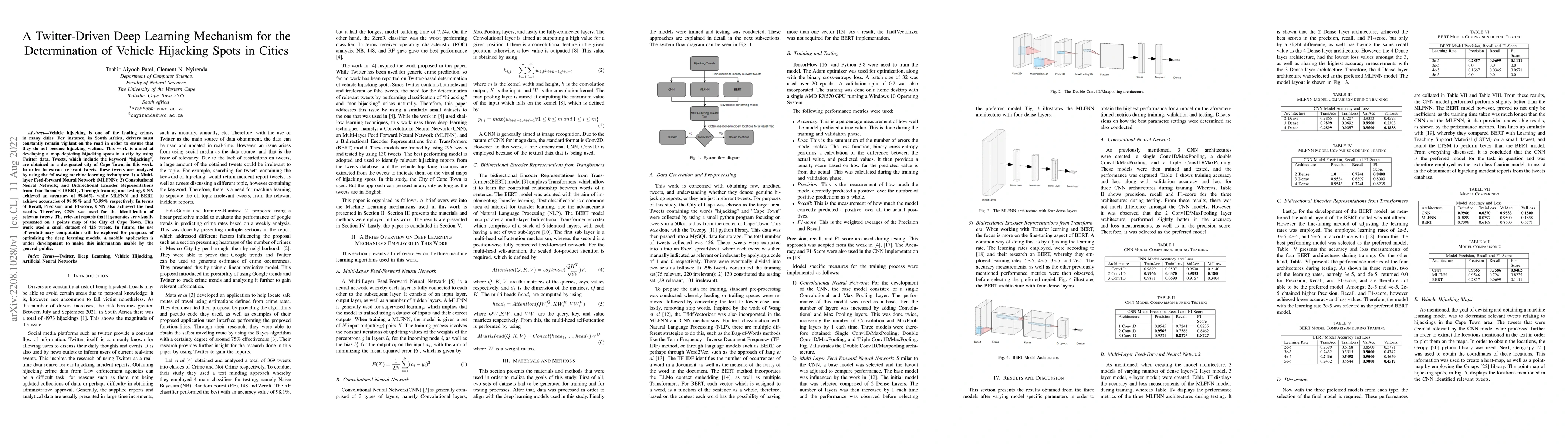 Thumbnail for A Twitter-Driven Deep Learning Mechanism for the Determination of
  Vehicle Hijacking Spots in Cities