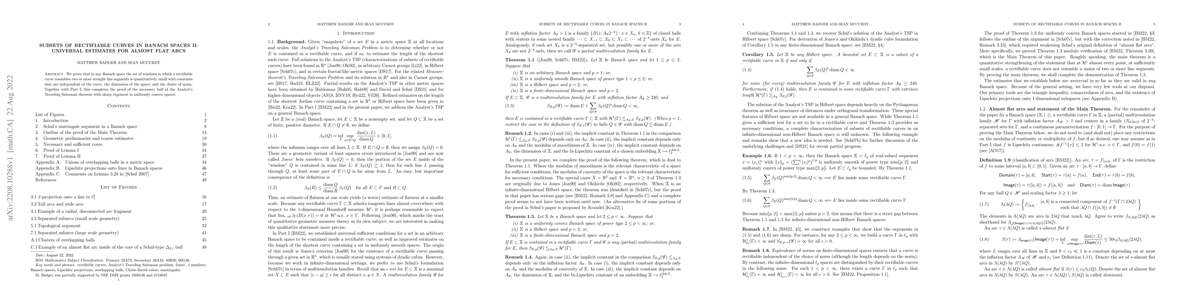 Thumbnail for Subsets of rectifiable curves in Banach spaces II: universal estimates
  for almost flat arcs