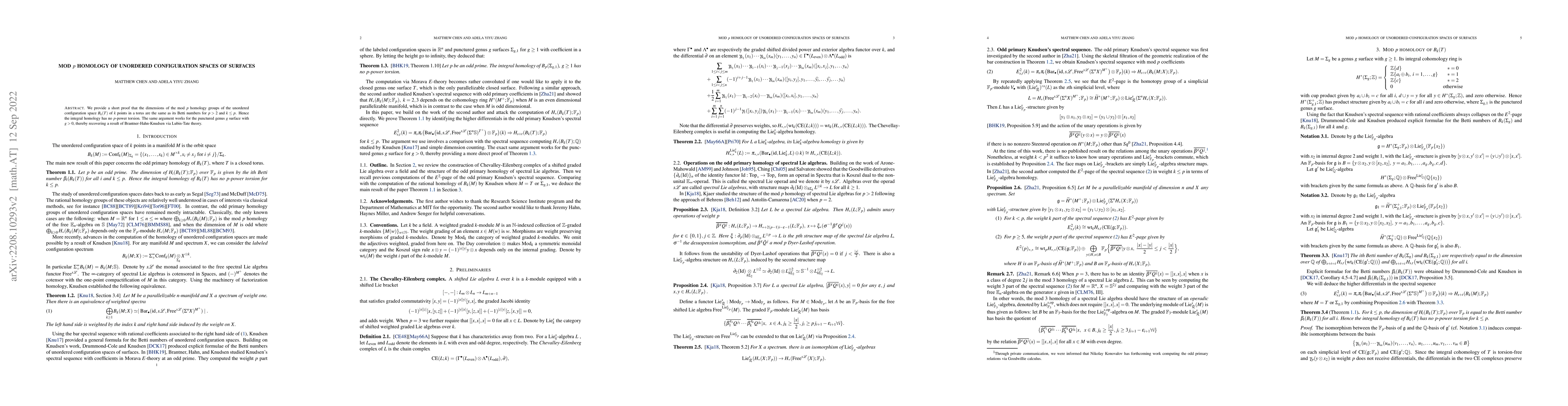 Thumbnail for Mod $p$ homology of unordered configuration spaces of surfaces
