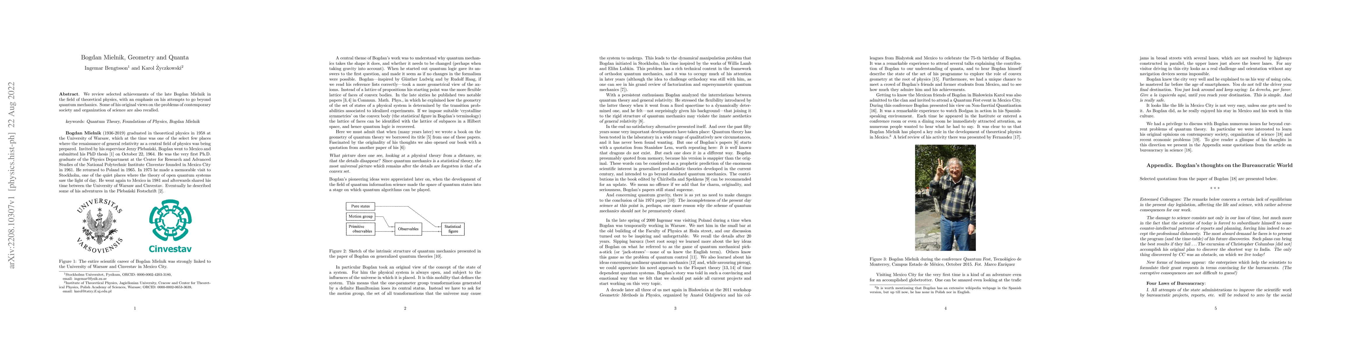 Thumbnail for Bogdan Mielnik, geometry and quanta