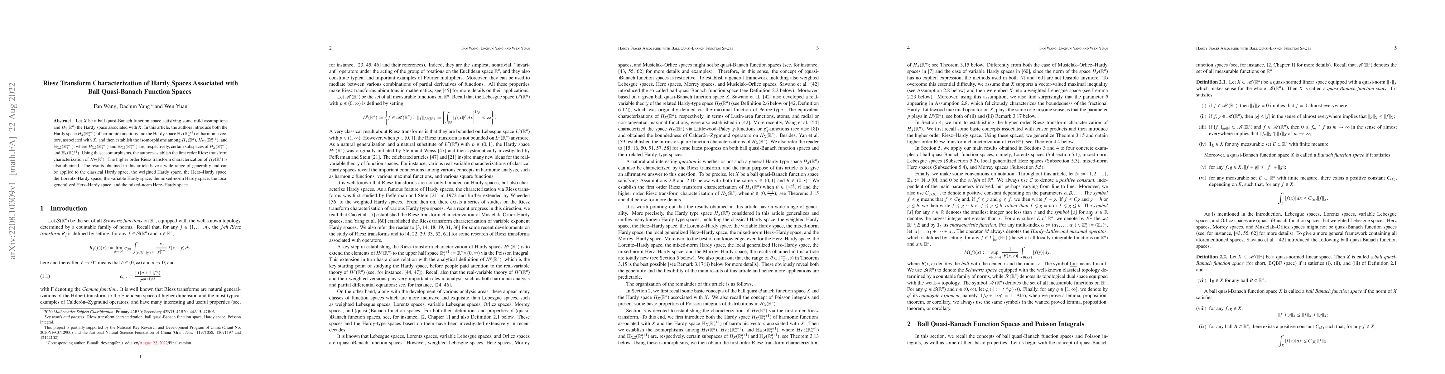 Thumbnail for Riesz Transform Characterization of Hardy Spaces Associated with Ball
  Quasi-Banach Function Spaces