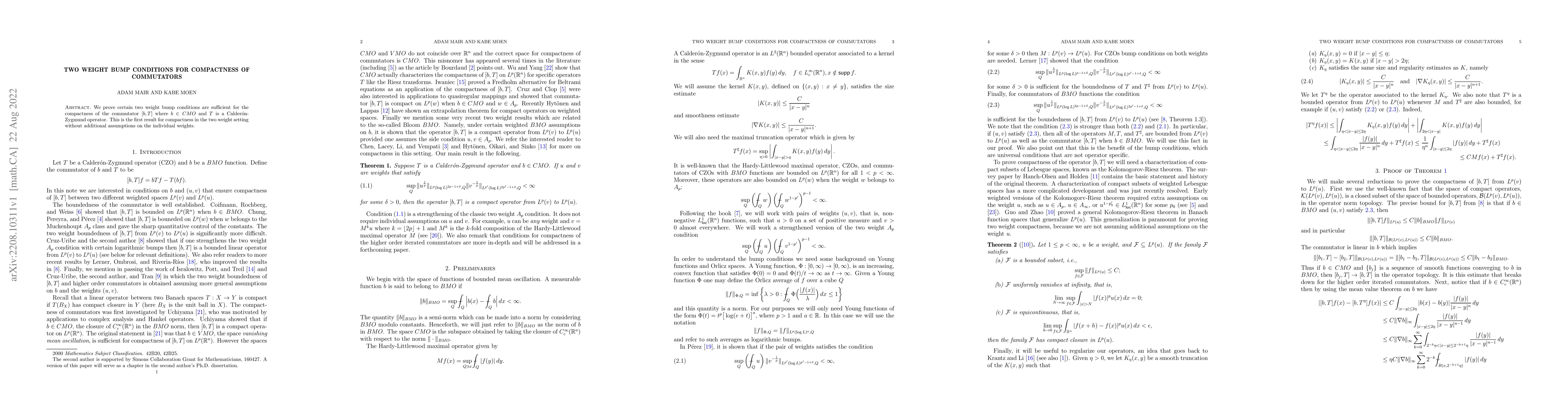 Thumbnail for Two Weight Bump Conditions for Compactness of Commutators