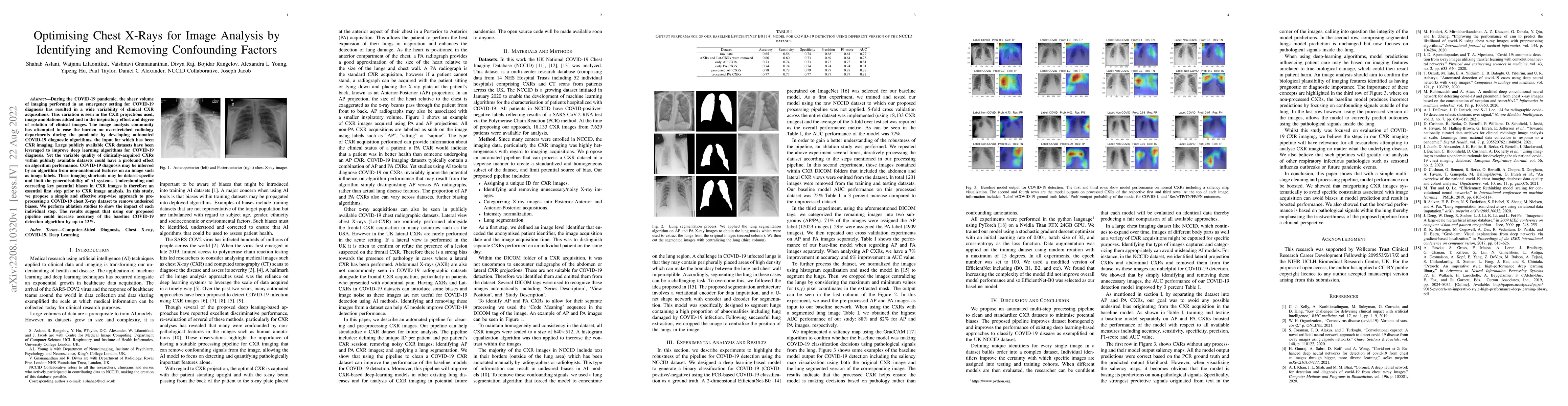 Thumbnail for Optimising Chest X-Rays for Image Analysis by Identifying and Removing
  Confounding Factors