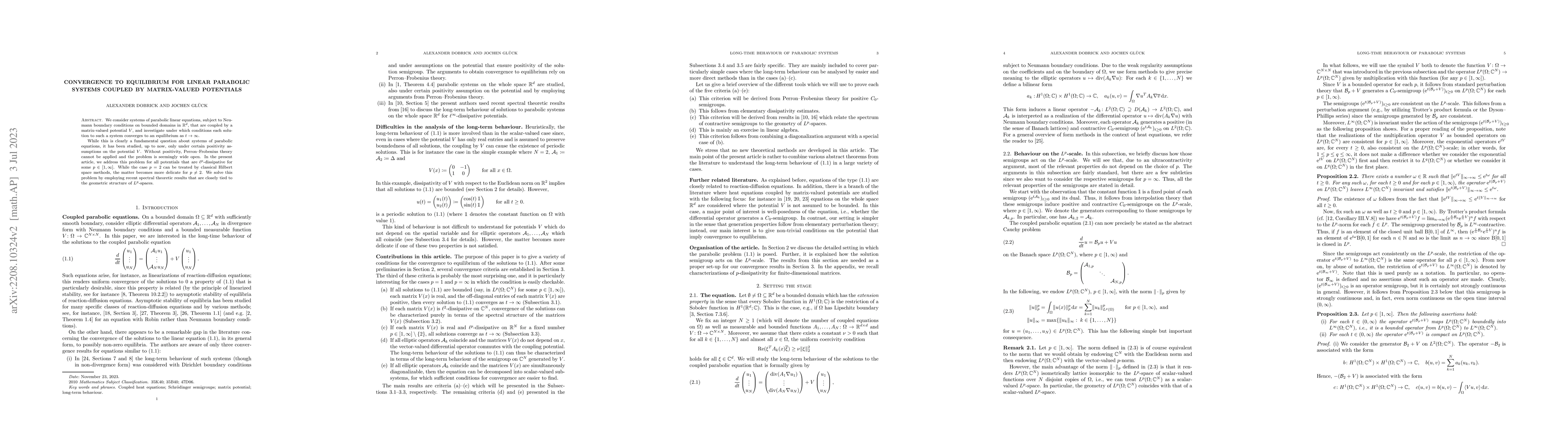 Thumbnail for Convergence to equilibrium for linear parabolic systems coupled by
  matrix-valued potentials