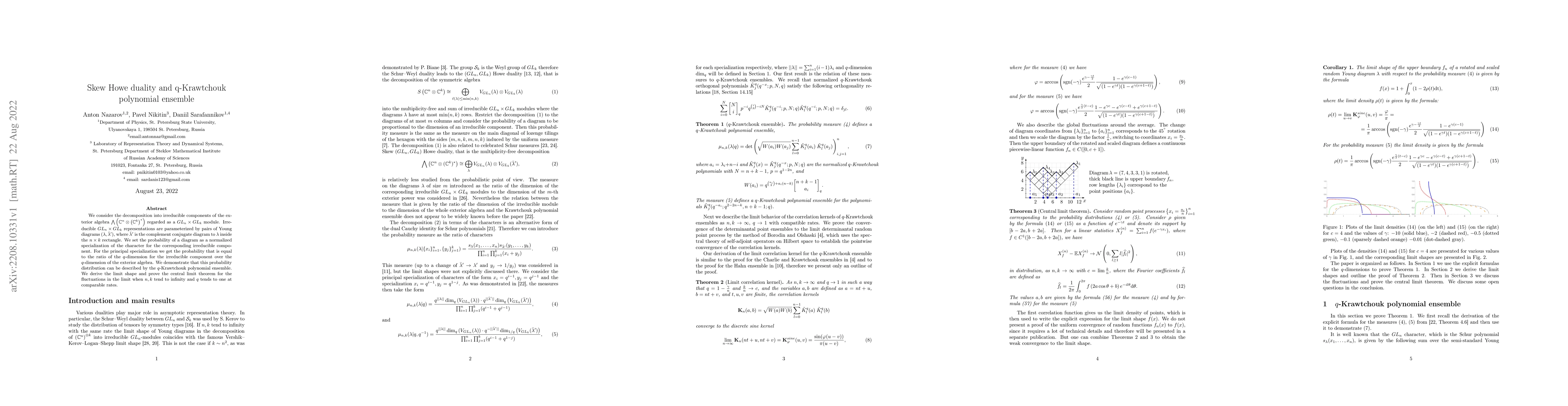 Thumbnail for Skew Howe duality and q-Krawtchouk polynomial ensemble