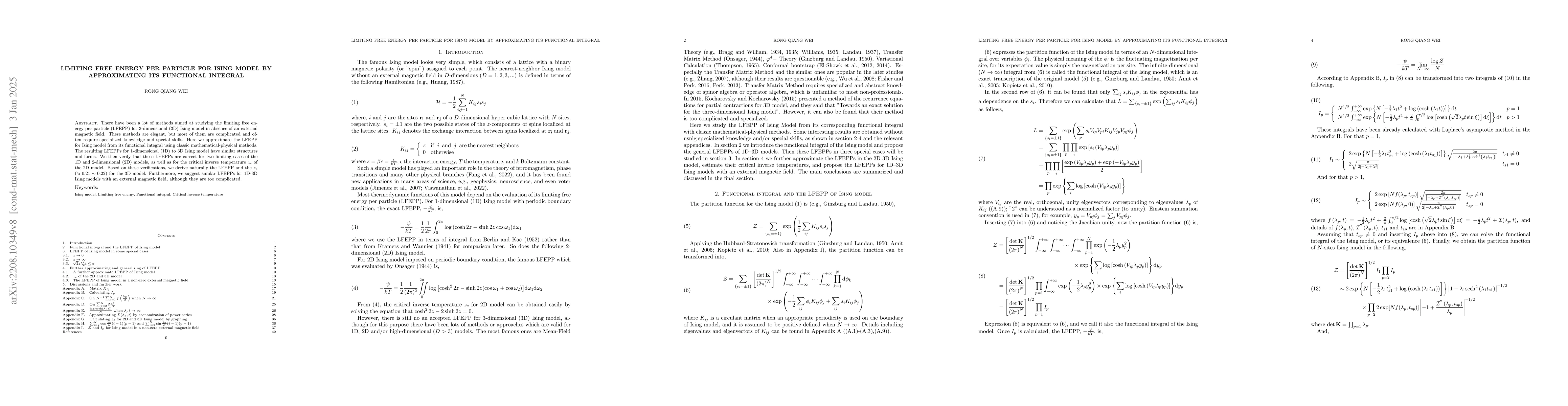 Thumbnail for Limiting free energy per particle for Ising Model by approximating its
  functional integral