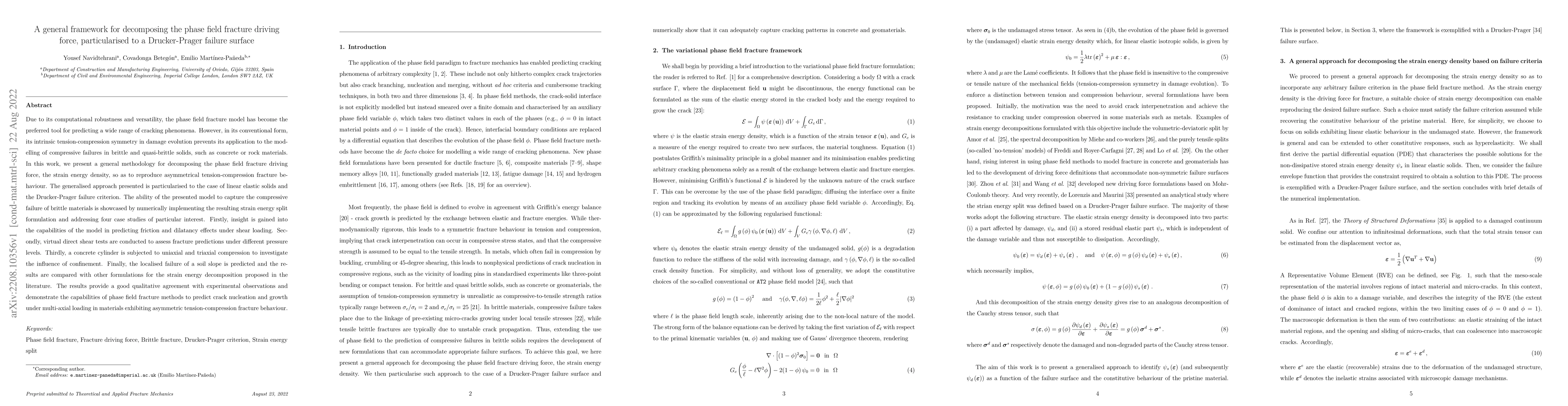 Thumbnail for A general framework for decomposing the phase field fracture driving
  force, particularised to a Drucker-Prager failure surface